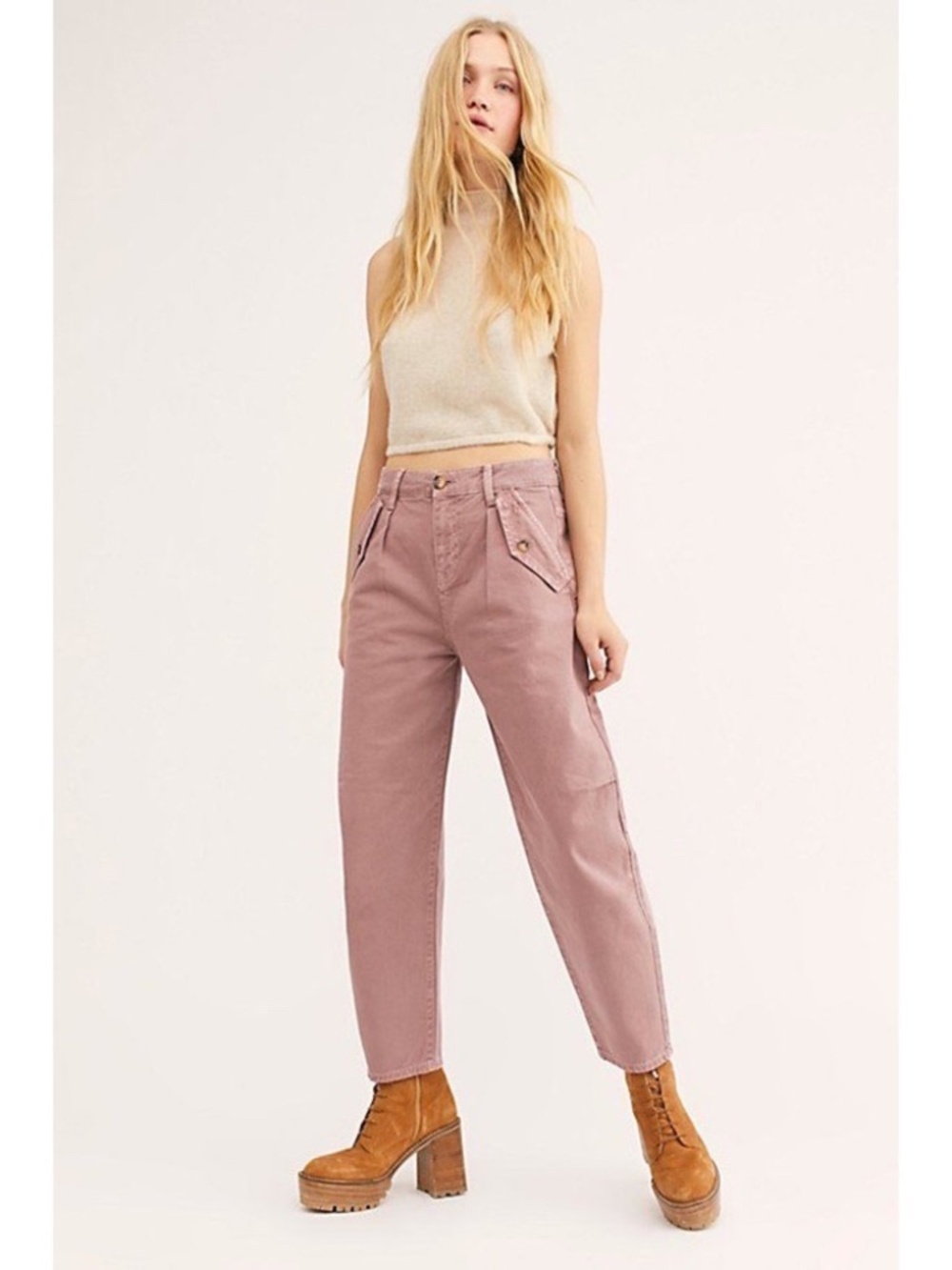 We The Free X Free People Laredo Pleated Pant Mauve Pink Size 28 Tapered Leg